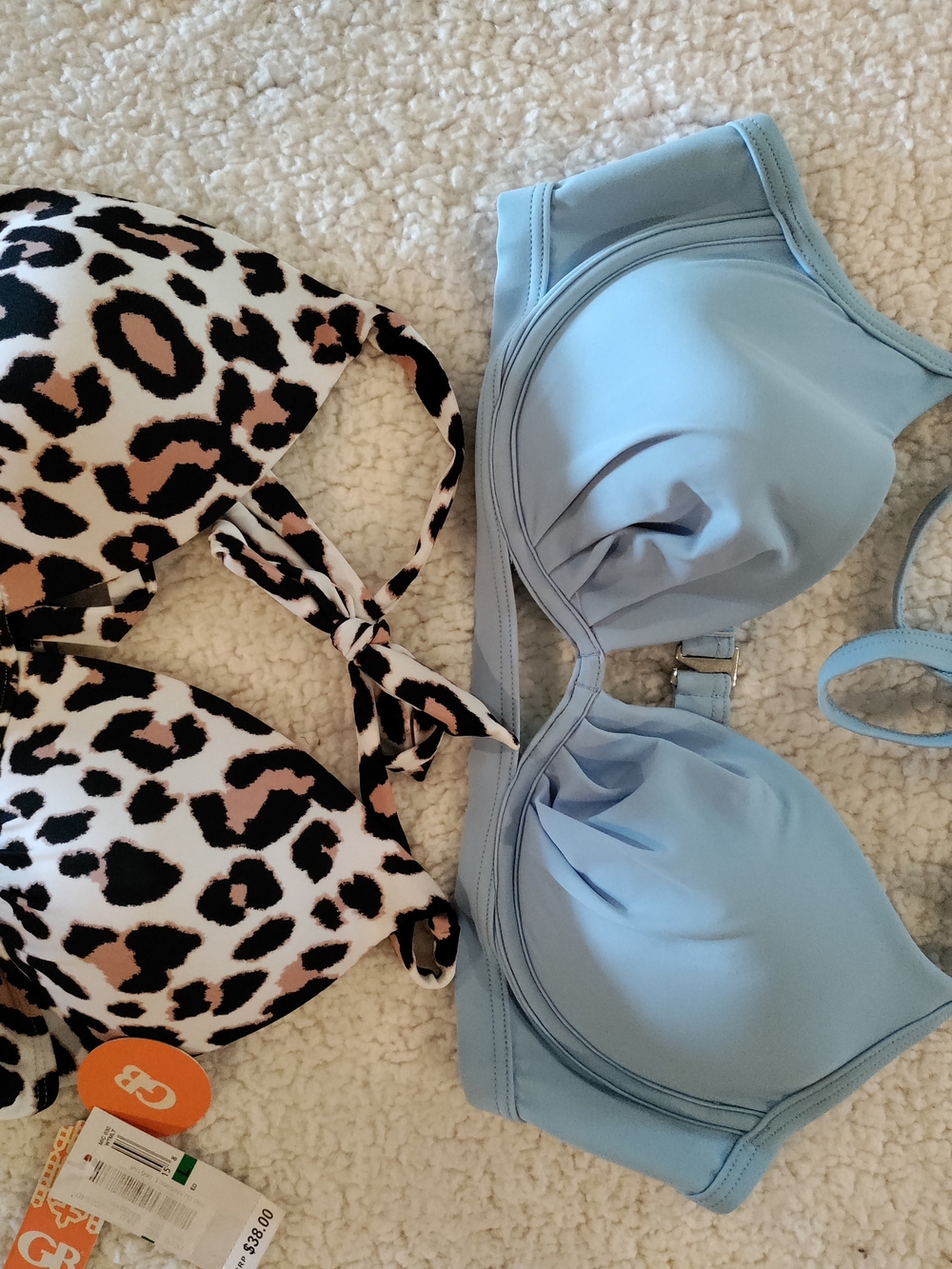 Junior/Women Light Blue Underwire Bikini Top & Fun Underwire Print Top.